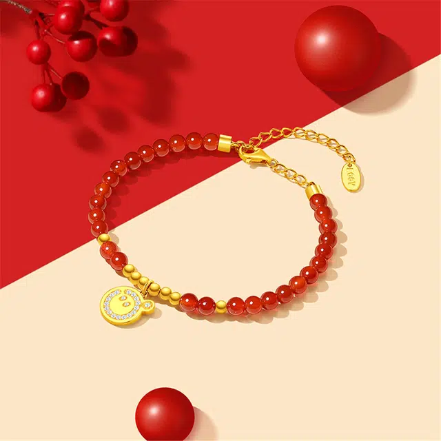 潮宏基 蛋仔派对 喜庆 招财纳福 可爱国风鸿运#好运 玛瑙 手链 女款