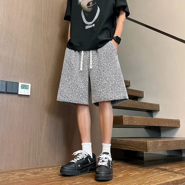 曼城 美式高街小香风细闪满天星宽松百搭抽绳高级感薄款舒适透气五分裤休闲短裤 男女同款