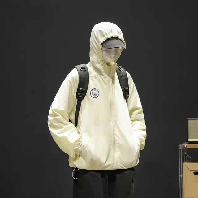 曼城 纯色美式户外冰皮轻薄外套宽松连帽多巴胺色系基础款 超轻透气防紫外线防晒防晒服 男女同款