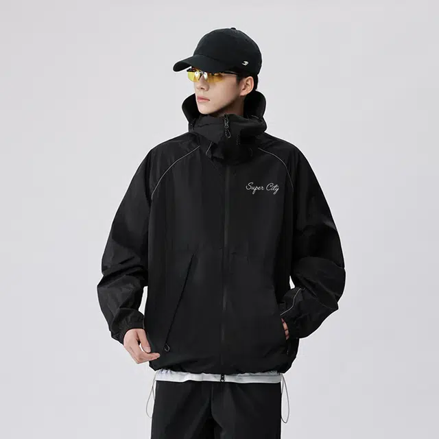 曼城 基础款纯色美式户外冰皮轻薄宽松连帽超轻通勤透气防紫外线长袖防晒服 男女同款