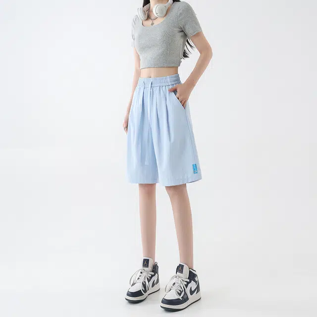 曼城 美式复古运动学院风五分宽松简约时尚潮流百搭舒适透气无性别主义休闲短裤 男女同款