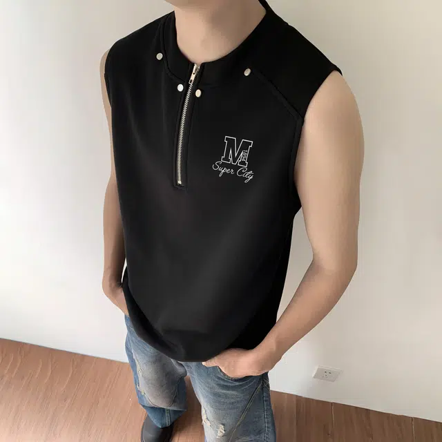 曼城 美式高街潮牌坎肩简约时尚舒适透气无袖背心 男女同款