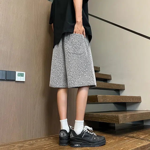 曼城 美式高街小香风细闪满天星宽松百搭抽绳高级感薄款舒适透气五分裤休闲短裤 男女同款