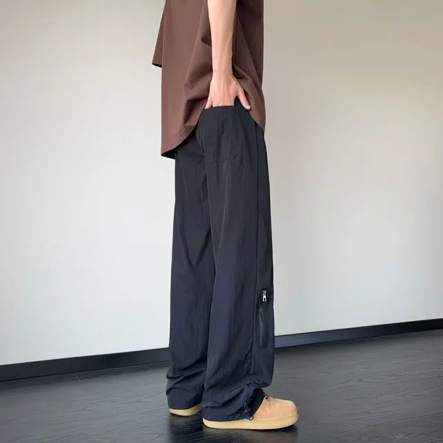 曼城 复古美式冰感速干直筒简约拉链设计质感品牌字母印花凉感舒适透气宽松韩版轻薄时尚百搭垂感日常户外通勤休闲裤 男女同款