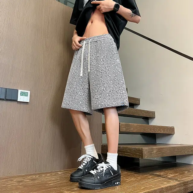 曼城 美式高街小香风细闪满天星宽松百搭抽绳高级感薄款舒适透气五分裤休闲短裤 男女同款