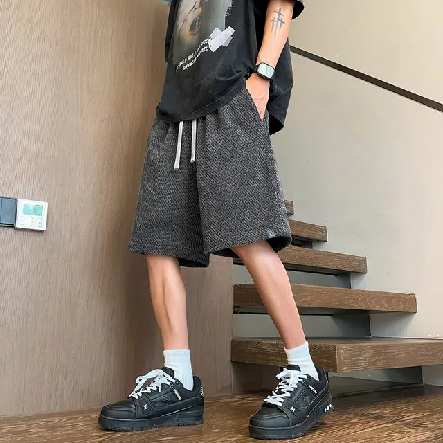 曼城 美式高街小香风细闪满天星宽松百搭抽绳高级感薄款舒适透气五分裤休闲短裤 男女同款