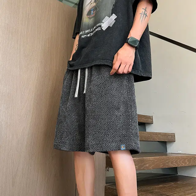曼城 美式高街小香风细闪满天星宽松百搭抽绳高级感薄款舒适透气五分裤休闲短裤 男女同款