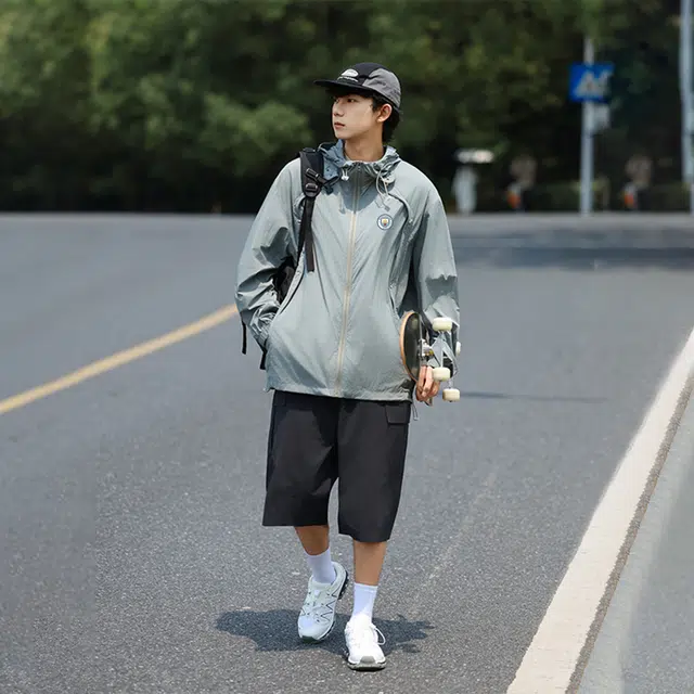 曼城 山系户外外套宽松百搭骑行登连帽可拆卸轻薄长袖 超轻透气防紫外线防风防晒服 男女同款