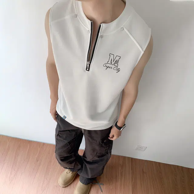 曼城 美式高街潮牌坎肩简约时尚舒适透气无袖背心 男女同款