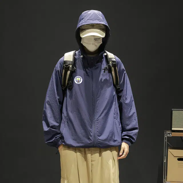 曼城 纯色美式户外冰皮轻薄外套宽松连帽多巴胺色系基础款 超轻透气防紫外线防晒防晒服 男女同款