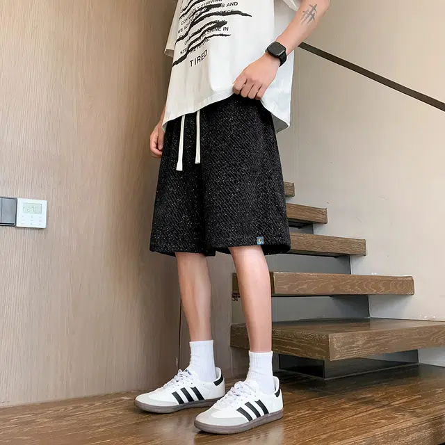 曼城 美式高街小香风细闪满天星宽松百搭抽绳高级感薄款舒适透气五分裤休闲短裤 男女同款