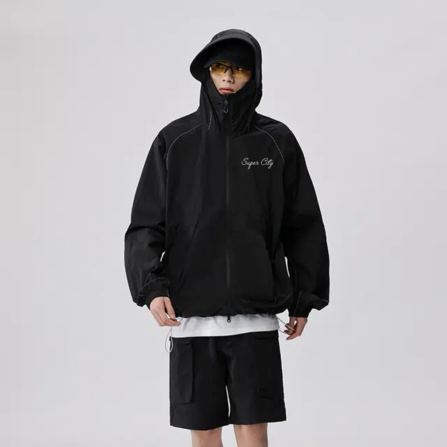 曼城 基础款纯色美式户外冰皮轻薄宽松连帽超轻通勤透气防紫外线长袖防晒服 男女同款