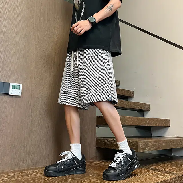 曼城 美式高街小香风细闪满天星宽松百搭抽绳高级感薄款舒适透气五分裤休闲短裤 男女同款