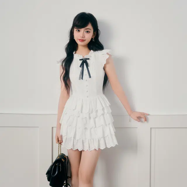 依钗 法式甜美温柔纯色学院风小飞袖收腰显瘦公主蓬蛋糕裙未闻花名韩系短袖连衣裙 女款