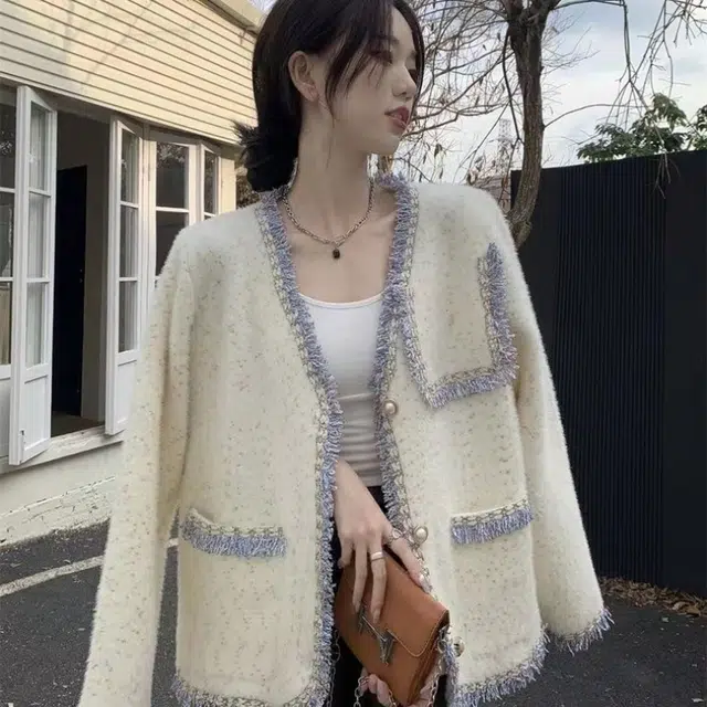 涂诗菲 法式高级感洋气小香风软糯别致漂亮上衣外套针织开衫 女款 米白色