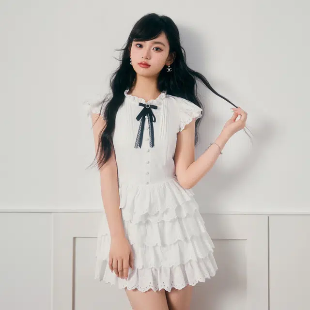 依钗 法式甜美温柔纯色学院风小飞袖收腰显瘦公主蓬蛋糕裙未闻花名韩系短袖连衣裙 女款