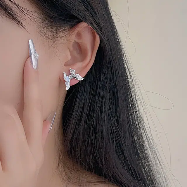 克兰茜 梦幻兰蝶 甜美温柔小众精致轻奢高级感 日常百搭简约时尚养耳洞 高颜值甜酷气质 锆石 耳钉 女款 银色 送礼女生女友闺蜜礼盒装