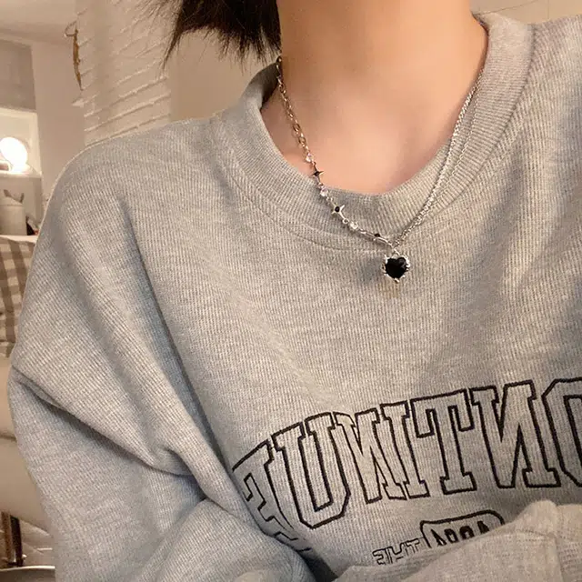 克兰茜 黑糖星芒爱心 甜美精致轻奢高级感小众设计吊坠 简约 浪漫个性锁骨链 锆石 合金 项链 男女同款情侣款 黑色