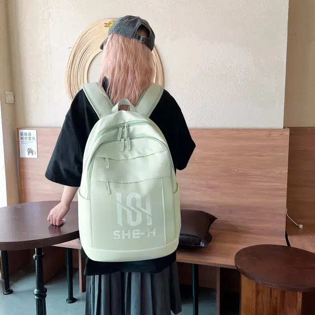 草丛喵喵喵 百搭高颜值学生上学 尼龙 双肩包 男女同款情侣款 黑色/绿色/白色