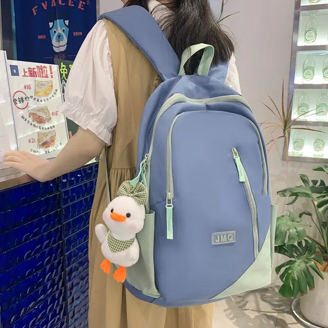 草丛喵喵喵 撞色轻便简约 尼龙 双肩包 男女同款情侣款 米白色/黑色/粉色/蓝色