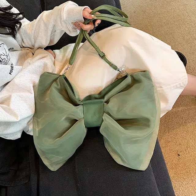 草丛喵喵喵 洋气蝴蝶结小众个性设计 时尚高级质感 甜美少女风可爱 帆布 帆布包单肩斜挎包 女款 常规 白色/黑色/绿色