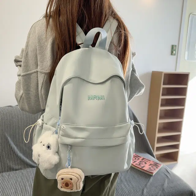草丛喵喵喵 潮流纯色高颜值简约轻便 尼龙 双肩包 女款 米白色/黑色/粉红色/黄色/浅蓝色