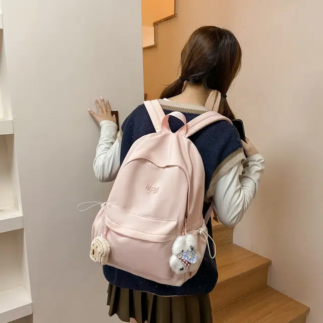 草丛喵喵喵 潮流纯色高颜值简约轻便 尼龙 双肩包 女款 米白色/黑色/粉红色/黄色/浅蓝色