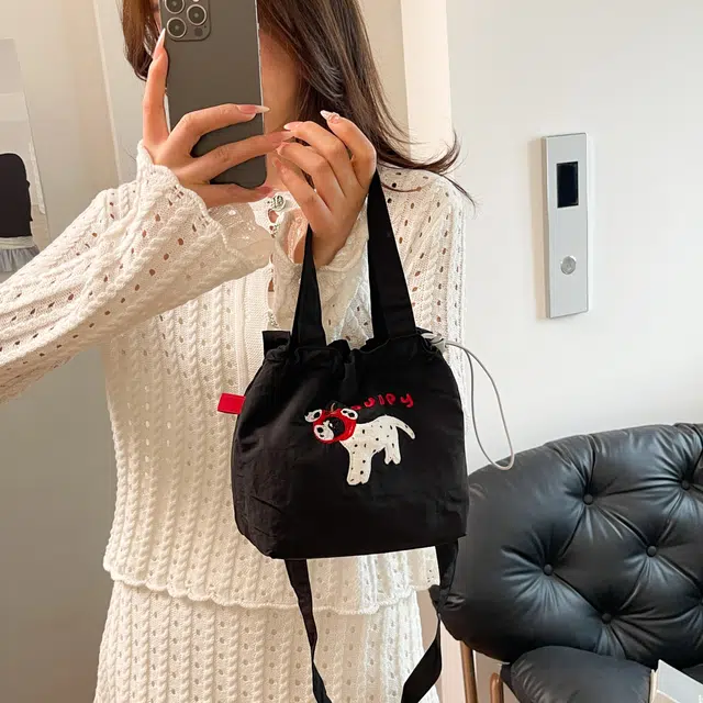 草丛喵喵喵 百搭可爱通勤 尼龙 单肩手提包 常规 女款 圆点黑色/藏蓝色/米白色/灰色/黑色/红色/黄色/蓝色