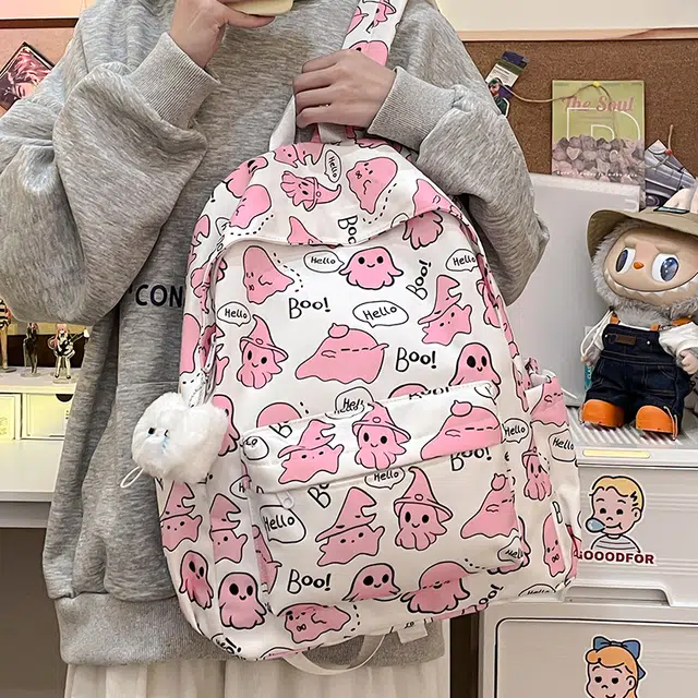 草丛喵喵喵 可爱小幽灵百搭高颜值小众 尼龙 双肩包 女款 多色