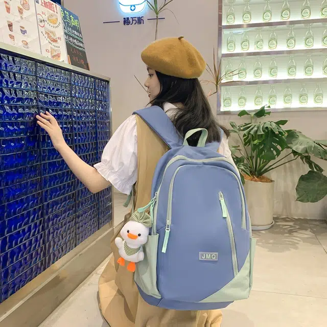 草丛喵喵喵 撞色轻便简约 尼龙 双肩包 男女同款情侣款 米白色/黑色/粉色/蓝色