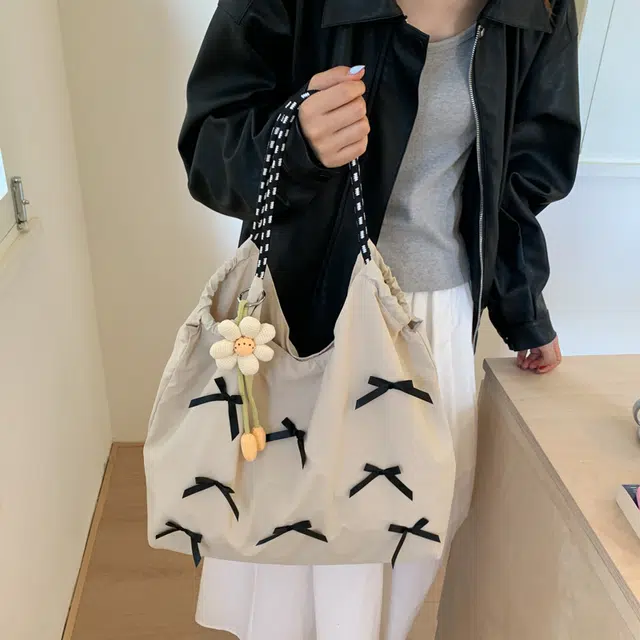 草丛喵喵喵 芭蕾风蝴蝶结大容量时尚潮流百搭 布 托特包单肩包 常规 女款 多色