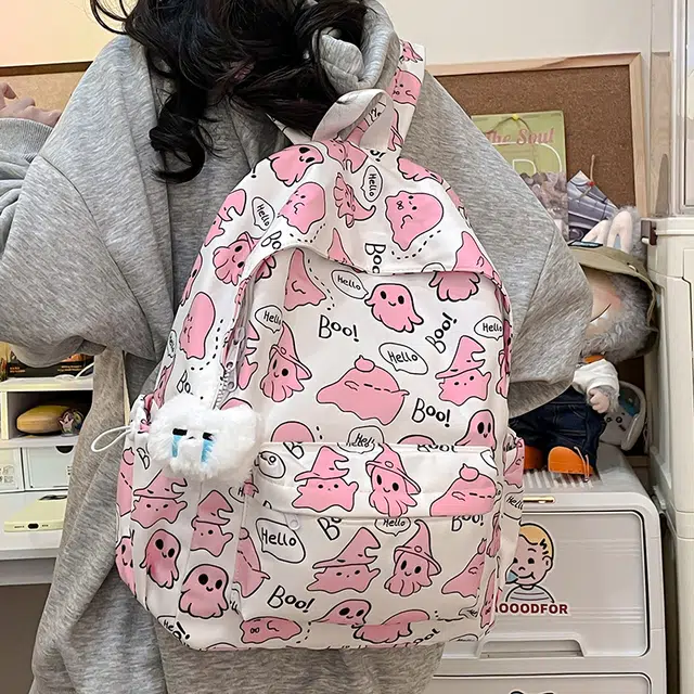 草丛喵喵喵 可爱小幽灵百搭高颜值小众 尼龙 双肩包 女款 多色