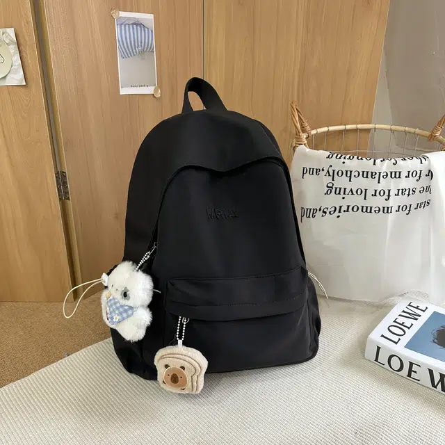 草丛喵喵喵 潮流纯色高颜值简约轻便 尼龙 双肩包 女款 米白色/黑色/粉红色/黄色/浅蓝色