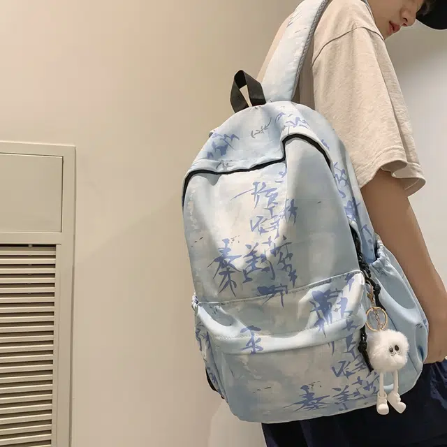 草丛喵喵喵 小众百搭时尚扎染设计大容量简约中国风小清新潮酷休闲日常通勤 尼龙 双肩包 男女同款情侣款 蓝色/白色/黑色/浅灰色