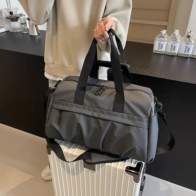草丛喵喵喵 休闲时尚出差通勤日常简约 帆布 帆布包旅行包 男女同款情侣款 灰色