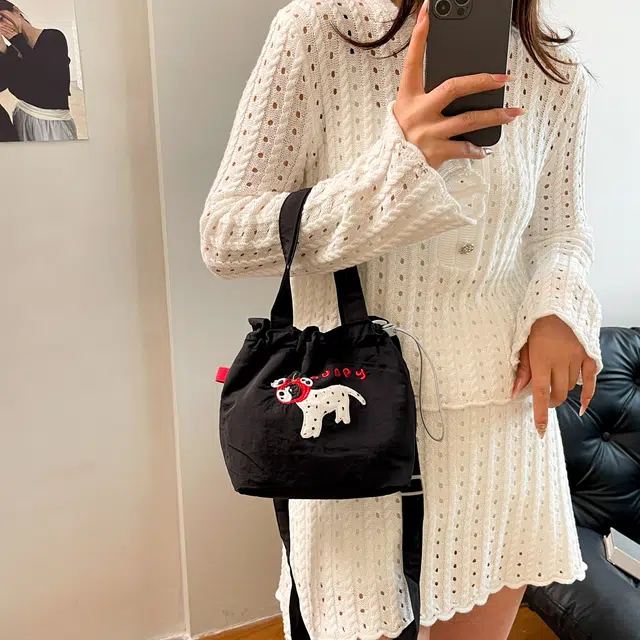 草丛喵喵喵 百搭可爱通勤 尼龙 单肩手提包 常规 女款 圆点黑色/藏蓝色/米白色/灰色/黑色/红色/黄色/蓝色