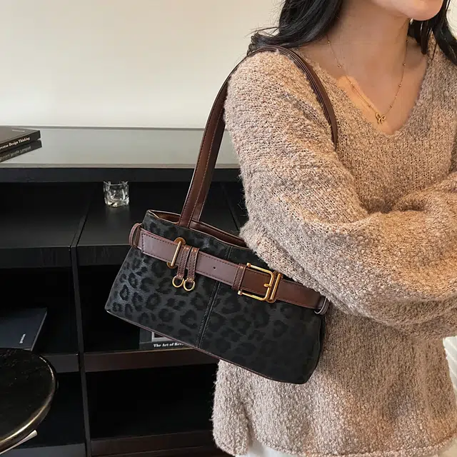 草丛喵喵喵 小众复古时尚高级感通勤百搭 麂皮绒 单肩包 常规 女款 豹纹黑色/豹纹咖色/咖色/驼色