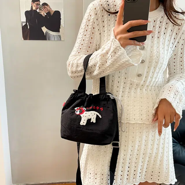 草丛喵喵喵 百搭可爱通勤 尼龙 单肩手提包 常规 女款 圆点黑色/藏蓝色/米白色/灰色/黑色/红色/黄色/蓝色