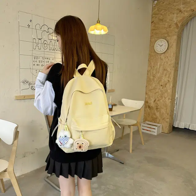 草丛喵喵喵 潮流纯色高颜值简约轻便 尼龙 双肩包 女款 米白色/黑色/粉红色/黄色/浅蓝色