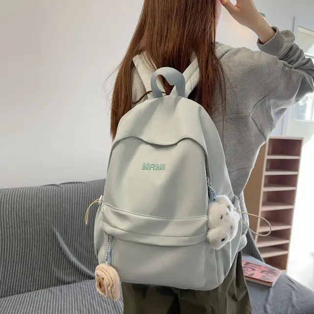 草丛喵喵喵 潮流纯色高颜值简约轻便 尼龙 双肩包 女款 米白色/黑色/粉红色/黄色/浅蓝色