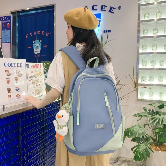 草丛喵喵喵 撞色轻便简约 尼龙 双肩包 男女同款情侣款 米白色/黑色/粉色/蓝色