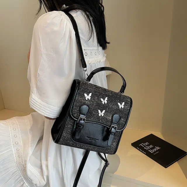 草丛喵喵喵 可爱蝴蝶结高颜值百搭潮流 牛仔布 双肩包 女款 多色