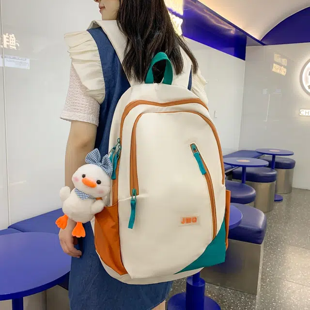草丛喵喵喵 撞色轻便简约 尼龙 双肩包 男女同款情侣款 米白色/黑色/粉色/蓝色