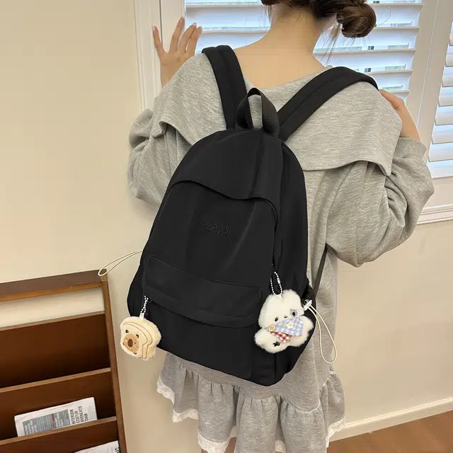 草丛喵喵喵 潮流纯色高颜值简约轻便 尼龙 双肩包 女款 米白色/黑色/粉红色/黄色/浅蓝色