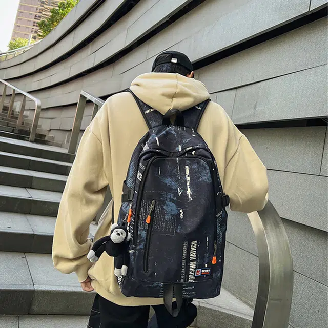 草丛喵喵喵 潮流初中生大学生涂鸦书包 男女情侣同款双肩包 大容量潮酷百搭时尚通勤出行背包尼龙 常规白色/蓝色/灰色/黑色