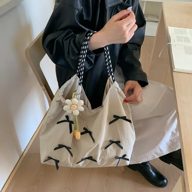 草丛喵喵喵 芭蕾风蝴蝶结大容量时尚潮流百搭 布 托特包单肩包 常规 女款 多色