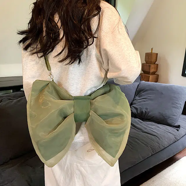草丛喵喵喵 洋气蝴蝶结小众个性设计 时尚高级质感 甜美少女风可爱 帆布 帆布包单肩斜挎包 女款 常规 白色/黑色/绿色