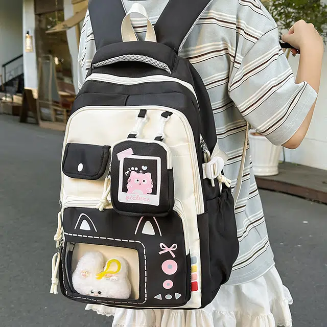 草丛喵喵喵 可爱卡通高颜值时尚百搭简约轻便 尼龙 双肩包 常规 女款 多色