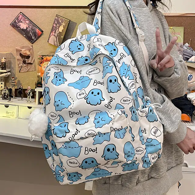 草丛喵喵喵 可爱小幽灵百搭高颜值小众 尼龙 双肩包 女款 多色