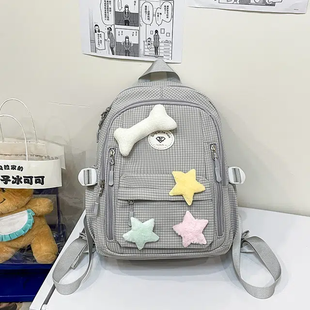 草丛喵喵喵 星星图案小众设计高级感可爱简约百搭 尼龙 双肩包 女款 多色